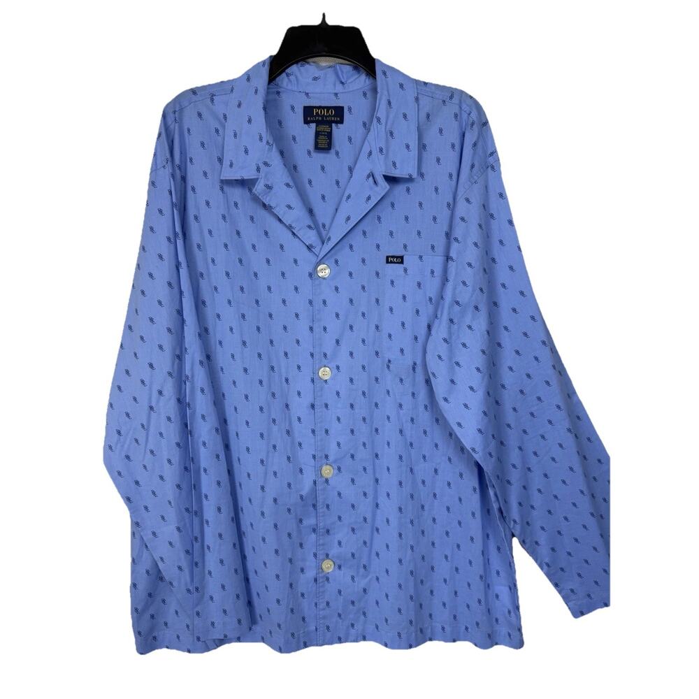 Men's Polo Ralph Lauren Pajama Top Nightshirt Lightweight Button Up Size Large